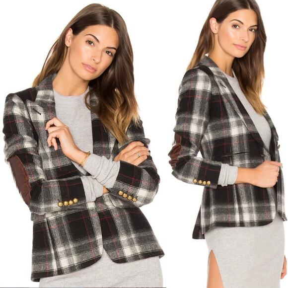 SMYTHE Duchess Wool Elbow Patch Plaid Blazer - Picture 2 of 11